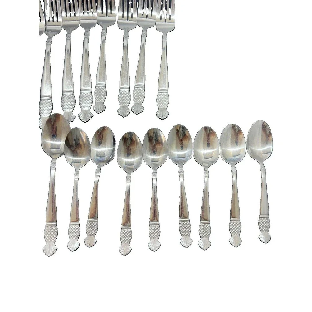 International Stainless Steel China Flatware Set Pineapple Fruit 33 Count